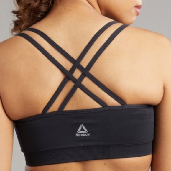 NWT REEBOK Strappy Sports Bra Speedwick Technology Black XS $50 Active Sporty - Picture 2 of 3